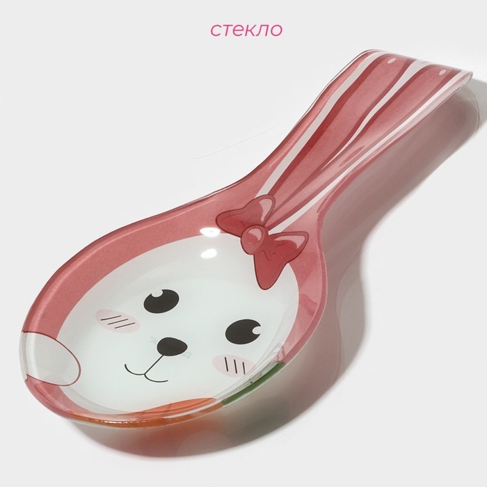 Подставка стеклянная под ложку Доляна &laquo;Зайка и морковка&raquo;, цвет розовый