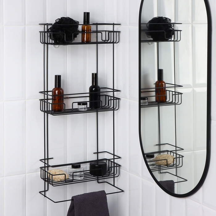 Полка прямоугольная 3-х ярусная, 12,5&times;66&times;29,5 см, цвет черный