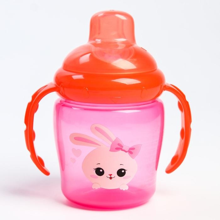 Поильник - непроливайка детский с мягким носиком &laquo;Зайка Полли&raquo;, 250 мл., с ручками, цвет розовый