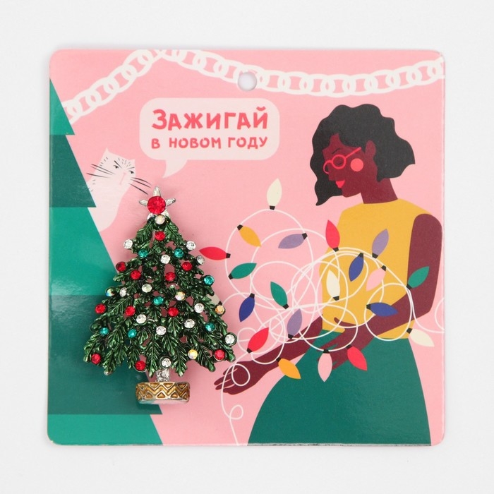 Брошь новогодняя &laquo;Ёлка&raquo; на подставке, цветная в серебре