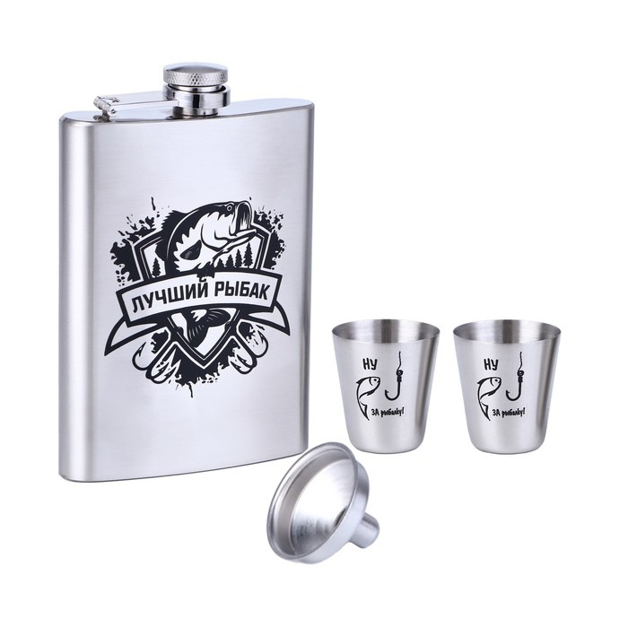 Подарочный набор 4 в 1: Фляжка 240 мл, рюмка 30 мл, воронка, 2.5 x 3.5 см Подарочный набор 4 в 1: Фляжка 240 мл, рюмка 30 мл, воронка, 2.5 x 3.5 см