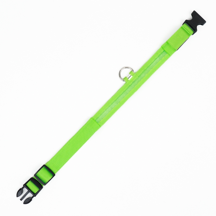 Ошейник с подсветкой размер L, ОШ 45-52 х 2,5 см, 3 режима свечения зелёный