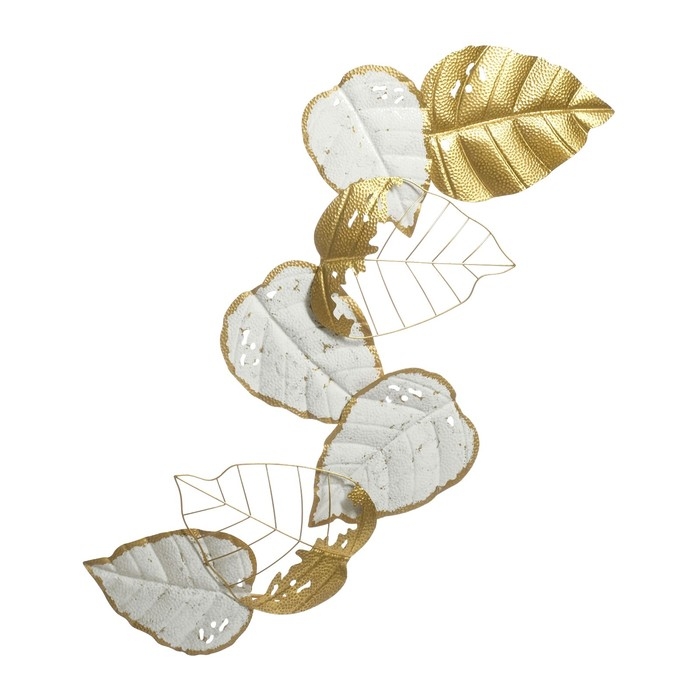 Декор настенный металл "Листья скелетированные" бело-золотые 54х124х5 см
