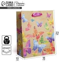 Пакет подарочный крафтовый вертикальный, упаковка, &laquo;Бабочки&raquo;, MS 18 х 23 х 10 см