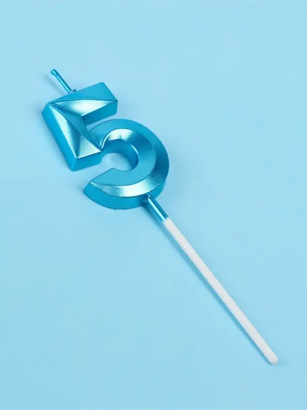 Свеча в торт на шпажке &laquo;Грань&raquo;, цифра 5, голубая, 5 см