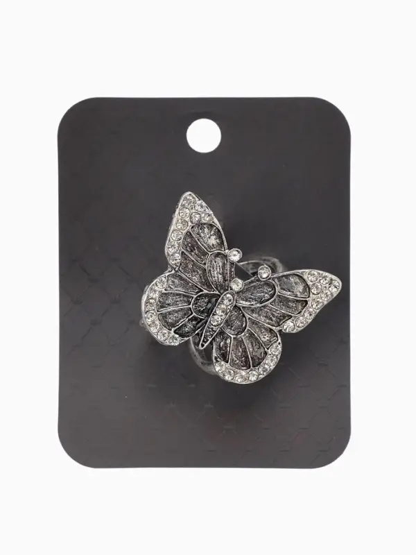 Кольцо для платка "Бабочка", цвет белый в чернёном серебре
