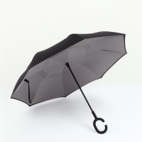 Зонт - наоборот «Однотон», механический, 8 спиц, R = 53/61 см, D = 122 см, цвет чёрный/серый Зонт - наоборот «Однотон», механический, 8 спиц, R = 53/61 см, D = 122 см, цвет чёрный/серый