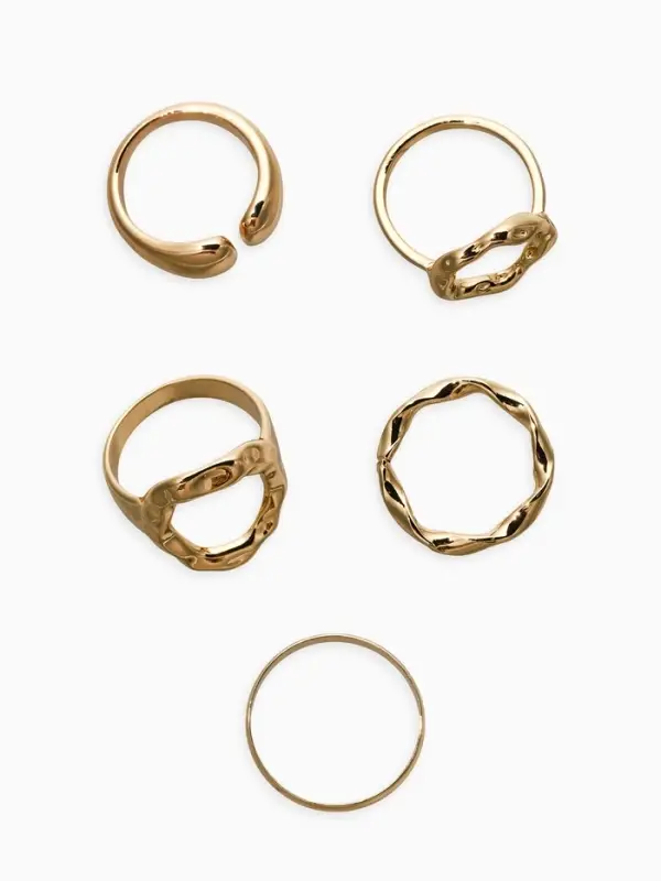 Набор колец 5 шт "Новый стиль" мятый, размер МИКС, цвет золото