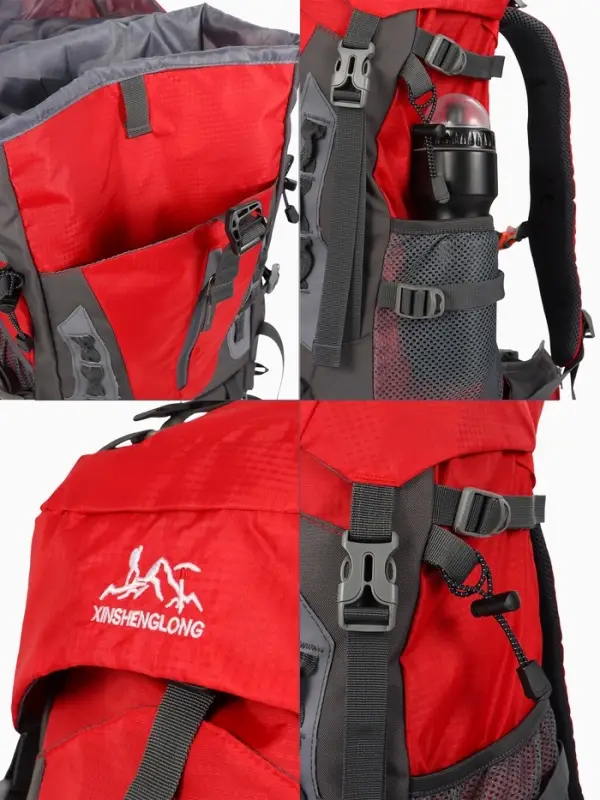 Рюкзак тур 65+5л, 30*20*53, отдел на шнурке, 5нар+2вн кармана, цвет красный