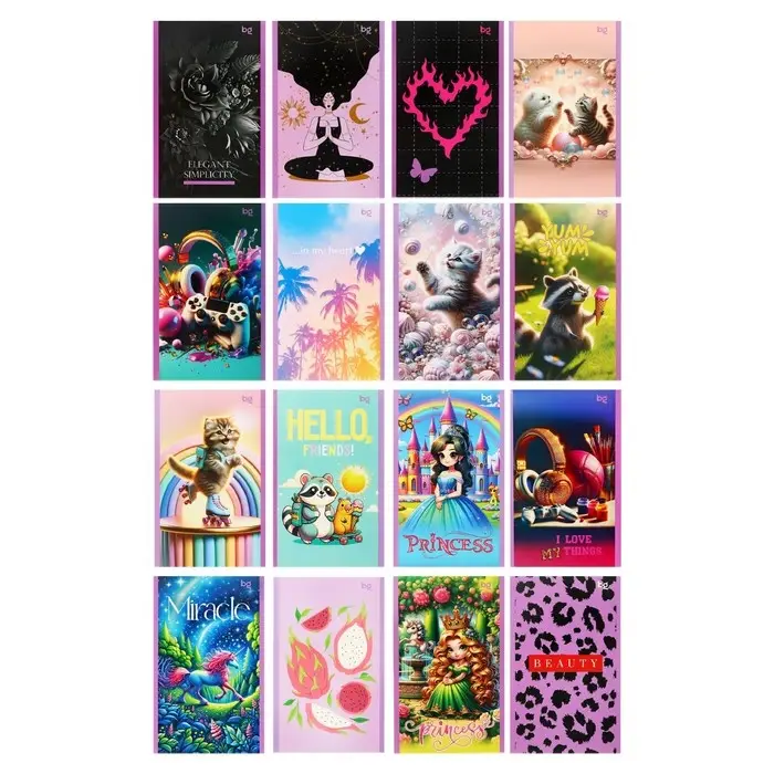 Блокнот А6, 24 листа в клетку на скрепке "Девочки", обложка мелованный картон, блок 60 г/м2, МИКС