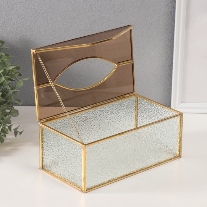 Шкатулка для украшений &laquo;Салфетница&raquo;, стекло с металлическим каркасом, прозрачная рябь, 12.7&times;22.5&times;9 см