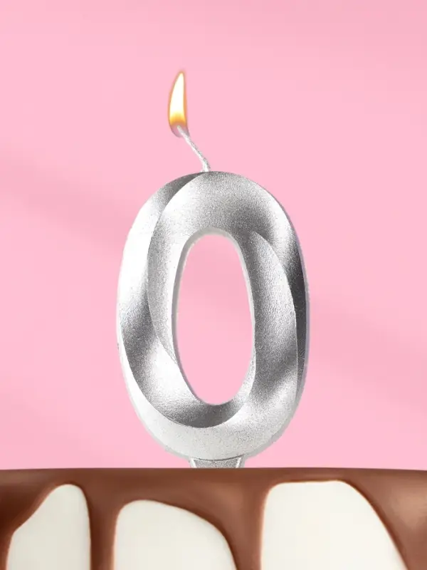 Свеча в торт &laquo;Грань&raquo;, цифра 0, серебряный металлик, 6.5 см