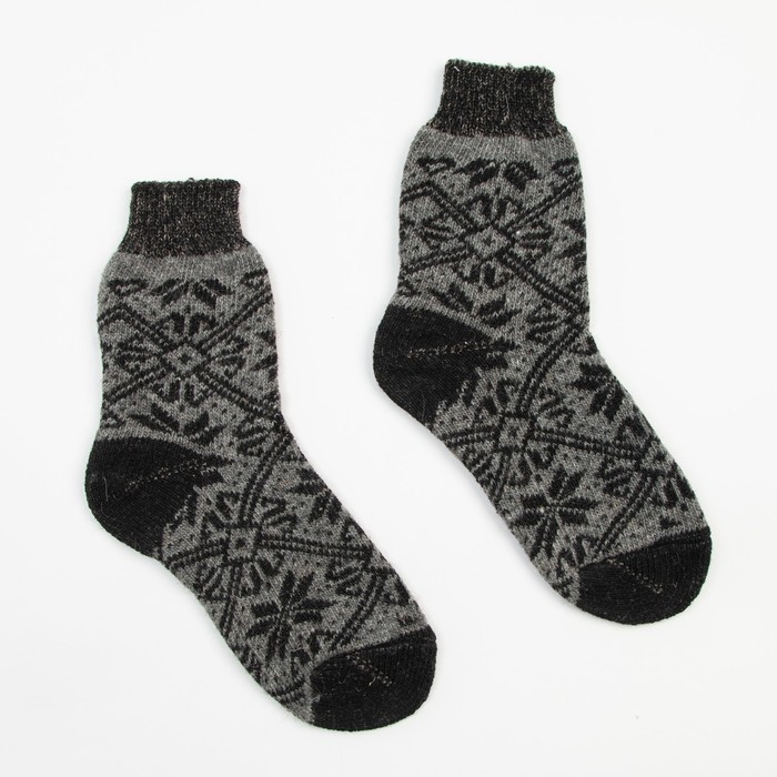 Носки новогодние мужские шерстяные &laquo;Снежинка в орнаменте&raquo;,р-р 27 цвет серый/микс