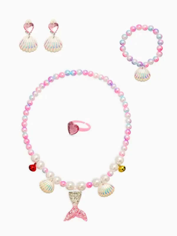 Набор детский &laquo;Выбражулька&raquo; русалочка, 4 пред :клипсы, кольцо, браслет, бусы, бело-розовый   1087536