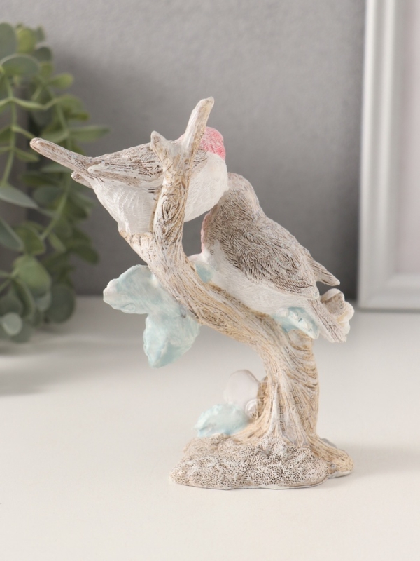 Сувенир полистоун "Воробышки на цветочном дереве" розово-голубой 11,5х5,5х13,5 см