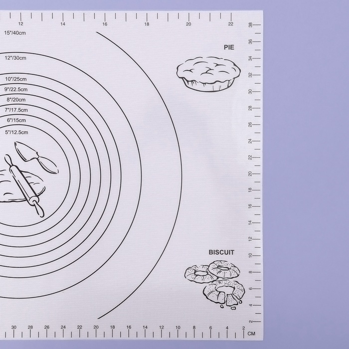 Коврик для выпечки и раскатки теста с разметкой, армированный &laquo;Эрме&raquo;, силикон, 59,5&times;40 см, белый