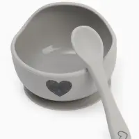 Тарелка детская на присоске и ложка, серый, Mum&Baby