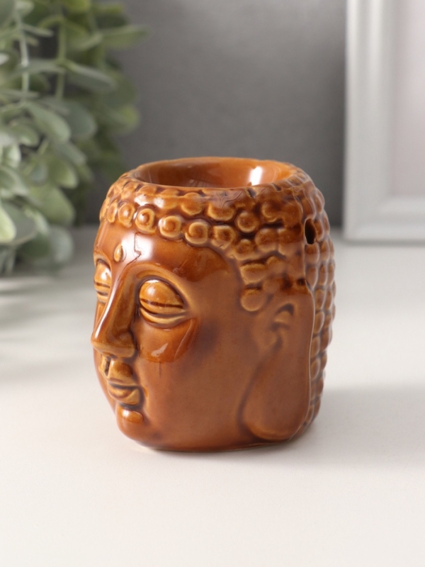 Аромалампа керамика "Голова Будды" тёмный шоколад 6,5х6,5х7,5 см