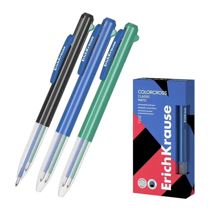 Ручка шариковая автомат 3в1 ErichKrause Colorcross, узел 0.7мм, син. зел. черн,