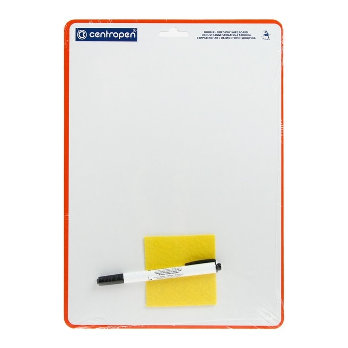 Доска маркерная A4 двусторонняя: без рисунка/клетка Centropen + маркер, салфетка 7779 Доска маркерная A4 двусторонняя: без рисунка/клетка Centropen + маркер, салфетка 7779