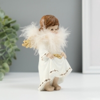 Сувенир полистоун "Ангелочек со звёздами в подоле" пух, золотые крылья 8,5х7х13 см