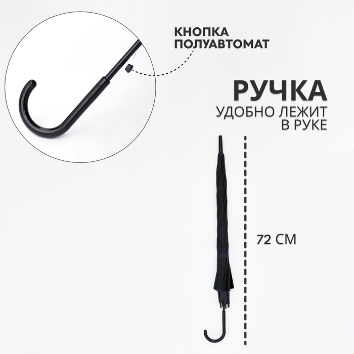 Зонт полуавтоматический &laquo;Однотон&raquo;, 8 спиц, R = 45/53 см, D = 106 см, цвет чёрный