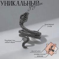 Новый год! Символ года 2025! Кольцо &laquo;Змея&raquo; два глаза, цвет чернёное серебро, безразмерное