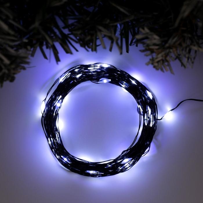 Гирлянда &laquo;Нить&raquo; 10 м роса, IP20, чёрная нить, 100 LED, свечение белое, 12 В