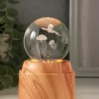 Сувенир стекло свет "Шар. Медузы" 6хLED шар d=6 см, крутится, USB 7х7х10 см
