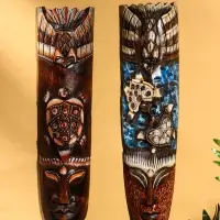 Маска &laquo;Абориген и ящерица&raquo;, 50&times;12&times;4 см, дерево, МИКС