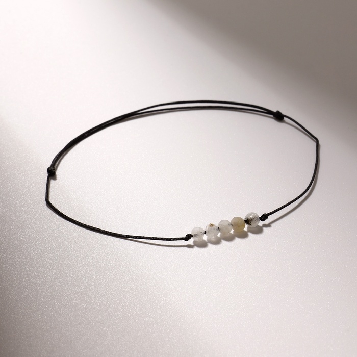 Браслет желаний шар №3 гранёный &laquo;Лунный камень&raquo; на чёрной нити, длина регулируется