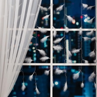 Гирлянда «Занавес» 3 × 1.4 м с насадками «Перья», IP20, прозрачная нить, 80 LED, свечение белое, 8 режимов, 220 В Гирлянда «Занавес» 3 × 1.4 м с насадками «Перья», IP20, прозрачная нить, 80 LED, свечение белое, 8 режимов, 220 В