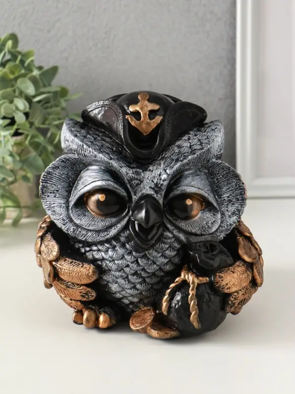 Копилка "Сова в треуголке" 18х17 см, бронза с серебром