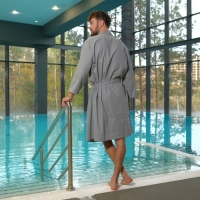 Халат вафельный мужской Экономь и Я рукав 3/4, размер 58-60, серый, 100% хлопок, 200г/м2