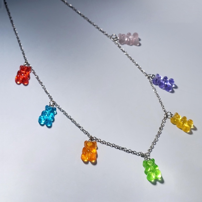 Колье «Мармеладный мишка» компания, цветное в серебре, 50 см Колье «Мармеладный мишка» компания, цветное в серебре, 50 см