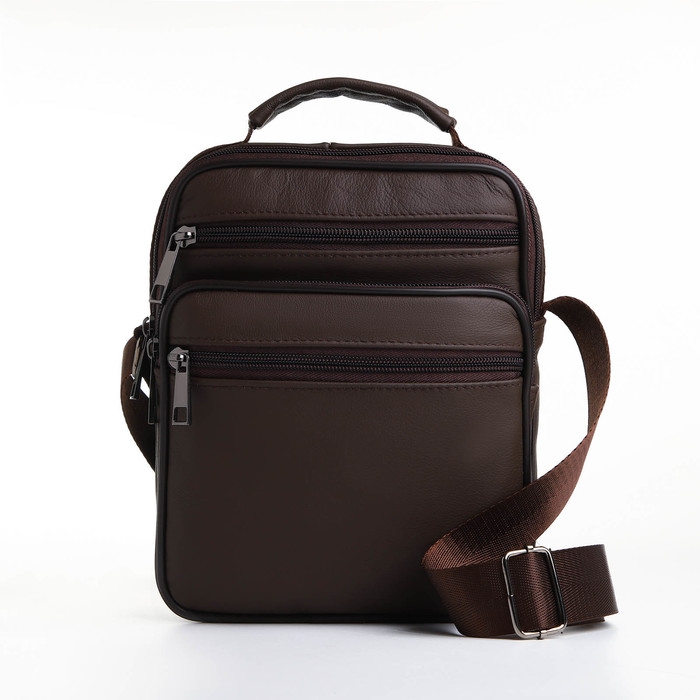 Сумка мужская на молниях, длинный ремень, цвет коричневый Сумка мужская на молниях, длинный ремень, цвет коричневый