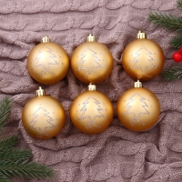 Набор шаров пластик d-6 см, 6 шт "Лиа ёлочки" золото