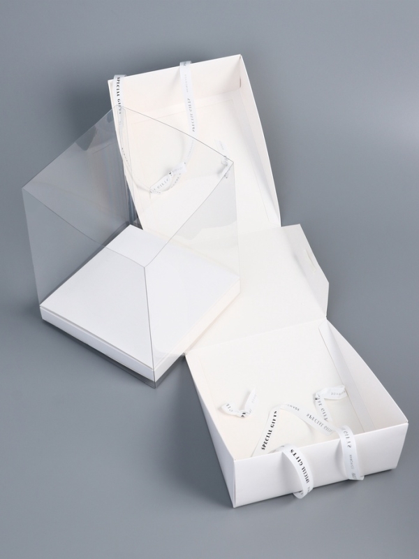 Коробка под бенто-торт с ленточками, белая , 25 х 25 х 27 см