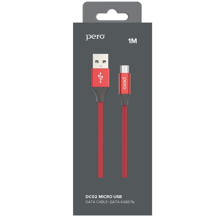 Кабель PERO DC-02, microUSB - USB, 2 А, 1 м, тканевая оплетка, красный Кабель PERO DC-02, microUSB - USB, 2 А, 1 м, тканевая оплетка, красный