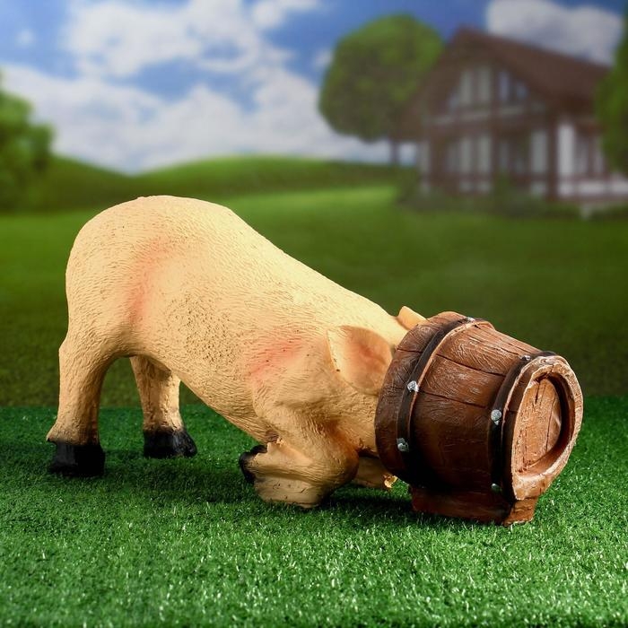 Садовая фигура из полистоуна &laquo;Свинья в кадке&raquo;, 48&times;16&times;24 см