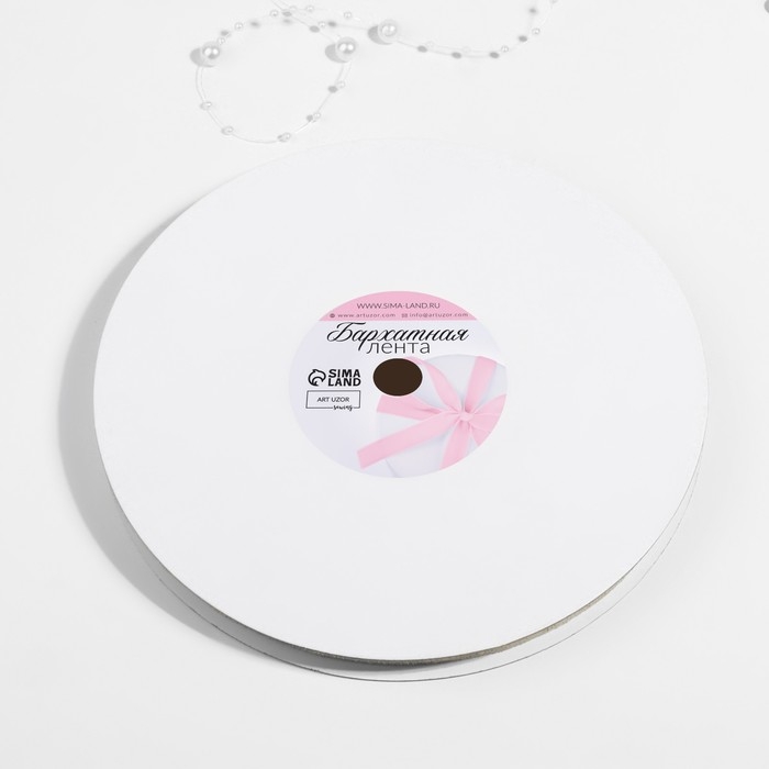 Лента бархатная, с золотым люрексом, 10 мм, 18&plusmn;1 м, белая №01