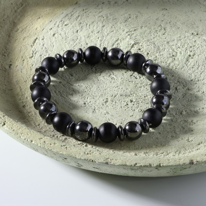 Браслет мужской &laquo;Шунгит + Гематит&raquo; через диск