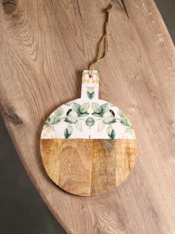 Доска разделочная круглая "Листья" дерево манго 36х28 см