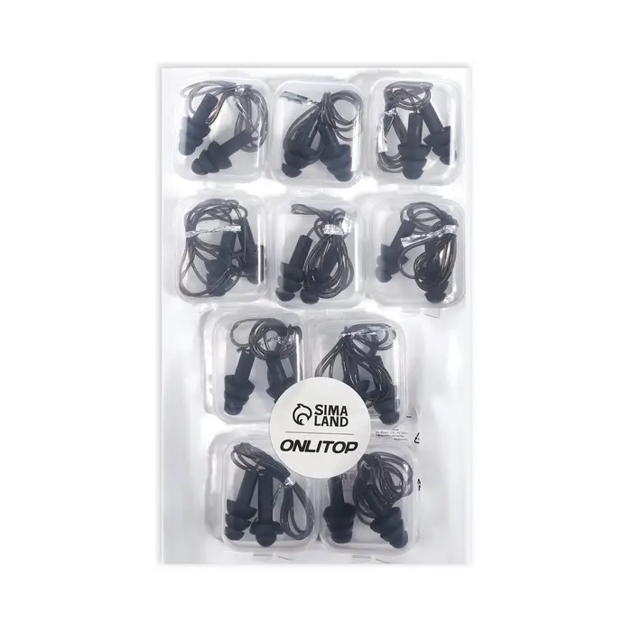 Беруши на шнурке, 3&times;1.7 см, фасовка 10 пар, силиконовые, в футляре, чёрные