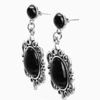 Серьги &laquo;Ажур&raquo; капля винтаж, чёрные в чернённом серебре
