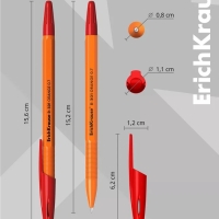Ручка шариковая ErichKrause R-301 Orange Stick, узел 0.7 мм, чернила красные, длина линии письма 2000 метров, штрихкод на ручке
