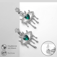 Серьги со стразами &laquo;Таяние&raquo; глаза, цвет бело-зелёный в серебре