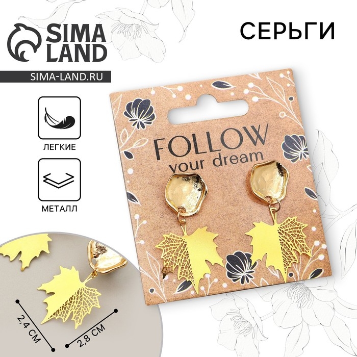 Серьги &laquo;Follow your dream&raquo;, 2.5 х 4 см