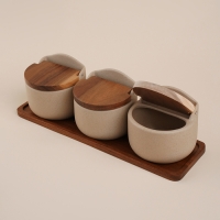 Набор банок керамических для сыпучих продуктов на подставке SL Home &laquo;Стоун форест&raquo;, 4 предмета: 3 банки 350 мл, подставка 34&times;10 см