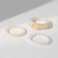 Кольцо набор 3 штуки &laquo;Кристаллы&raquo; жемчуг, цвет бежево-белый, размер МИКС